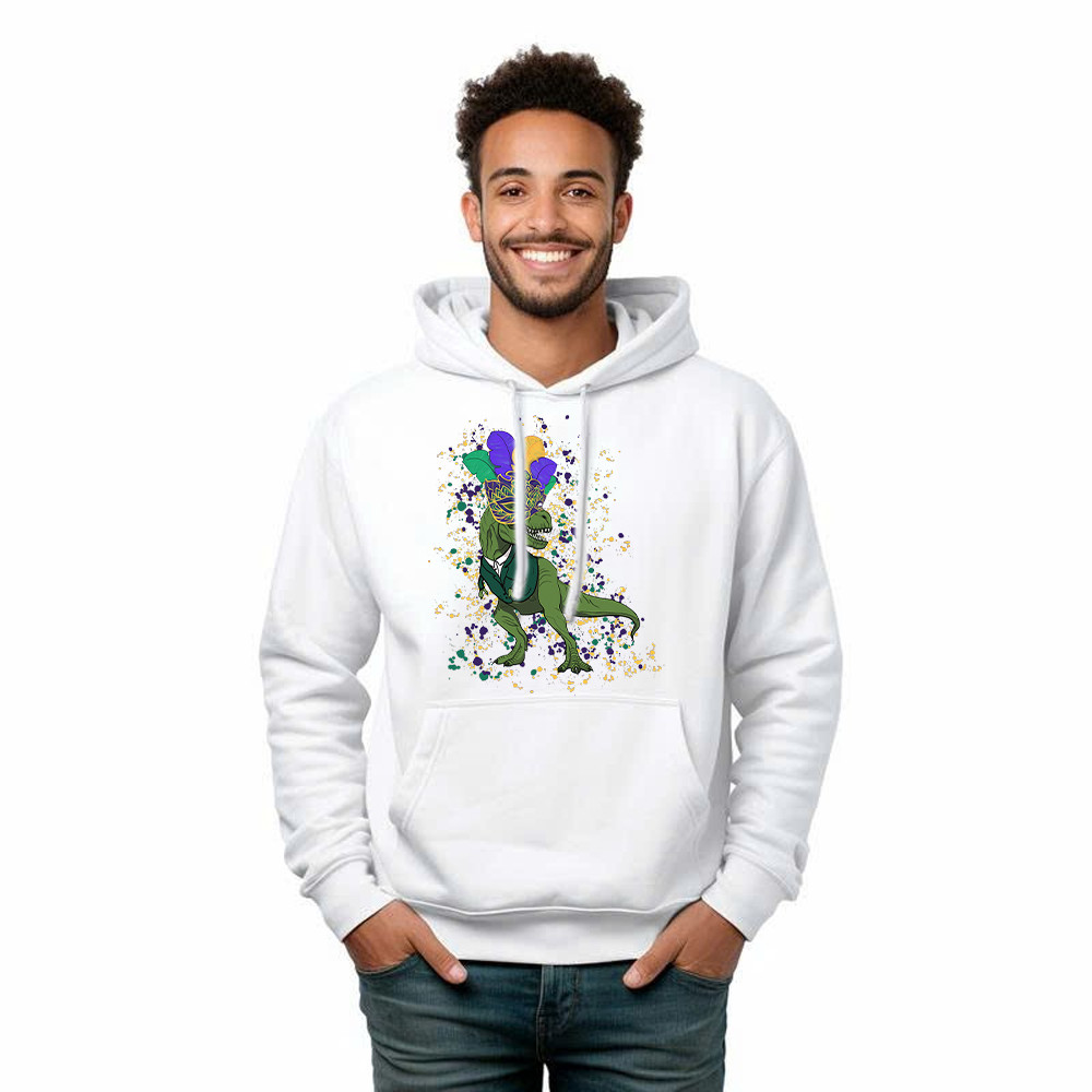 T-Rex Dinosaur Mardi Gras Hoodie Themed Mardi Gras Gift Ideas For Him Basgiathsweatshirts - Image 4