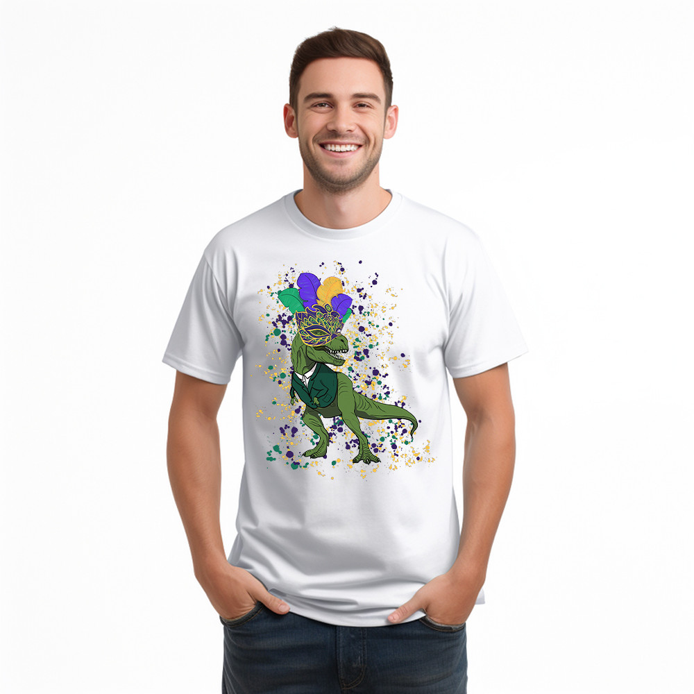 T-Rex Dinosaur Mardi Gras Shirt Themed Mardi Gras Gift Ideas For Him Basgiathsweatshirts - Image 4