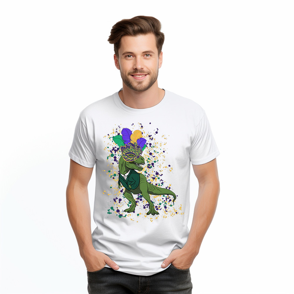 T-Rex Dinosaur Mardi Gras Shirt Themed Mardi Gras Gift Ideas For Him Basgiathsweatshirts - Image 3