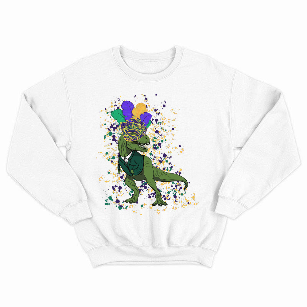T-Rex Dinosaur Mardi Gras Sweatshirt Themed Mardi Gras Gift Ideas For Him Basgiathsweatshirts