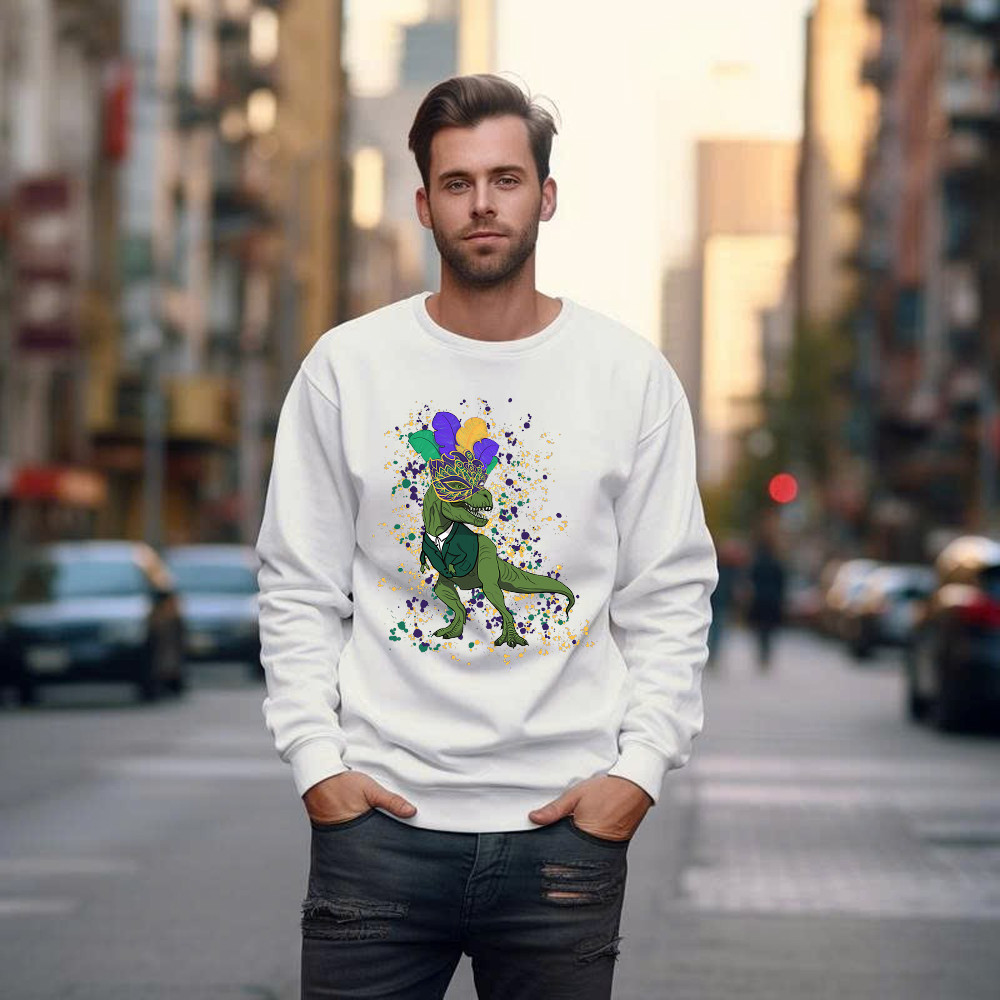 T-Rex Dinosaur Mardi Gras Sweatshirt Themed Mardi Gras Gift Ideas For Him Basgiathsweatshirts - Image 4