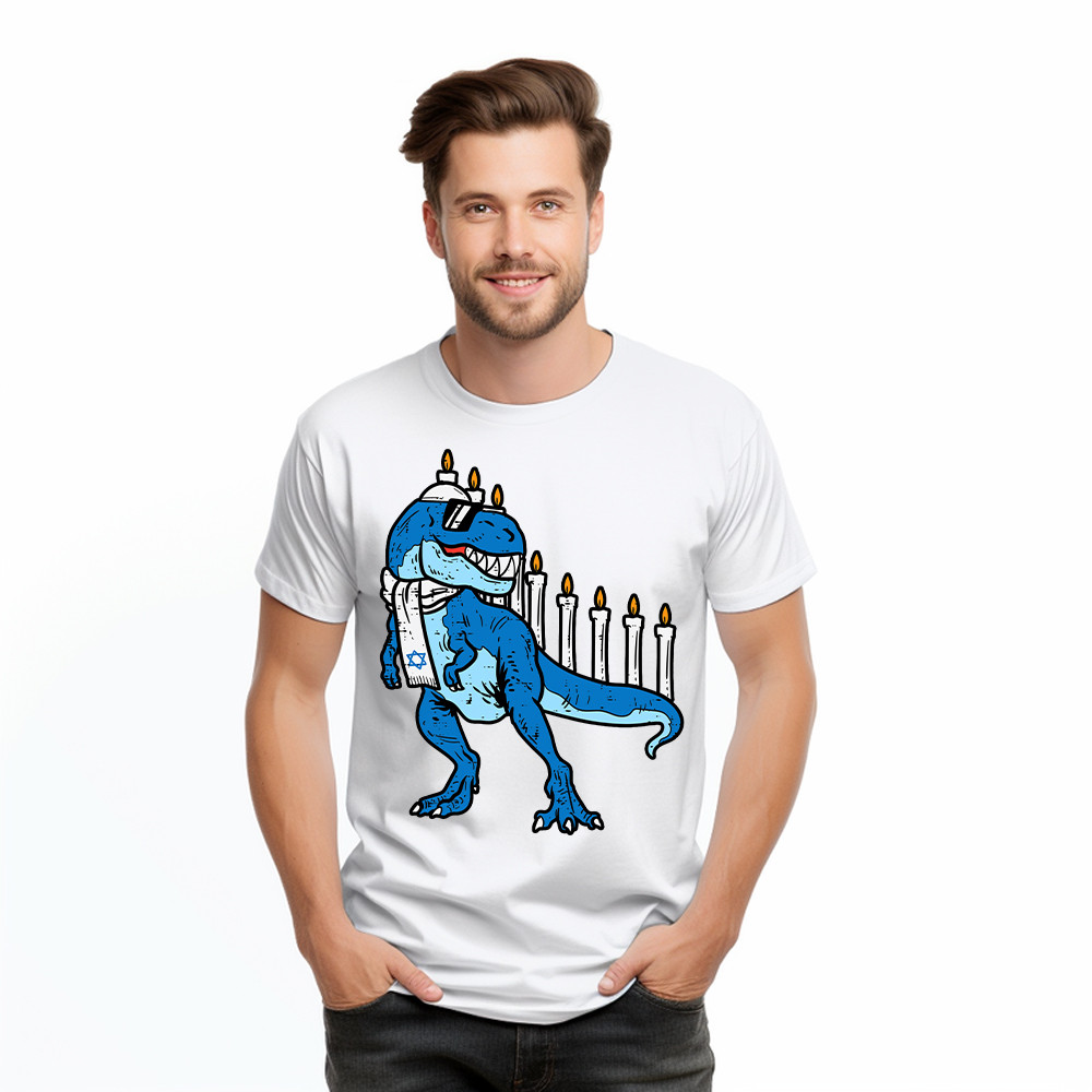 T-Rex Dinosaur Menorah Hanukkah Jewish Boys Shirt Jewish Birthday Gifts For Boys Basgiathsweatshirts - Image 5