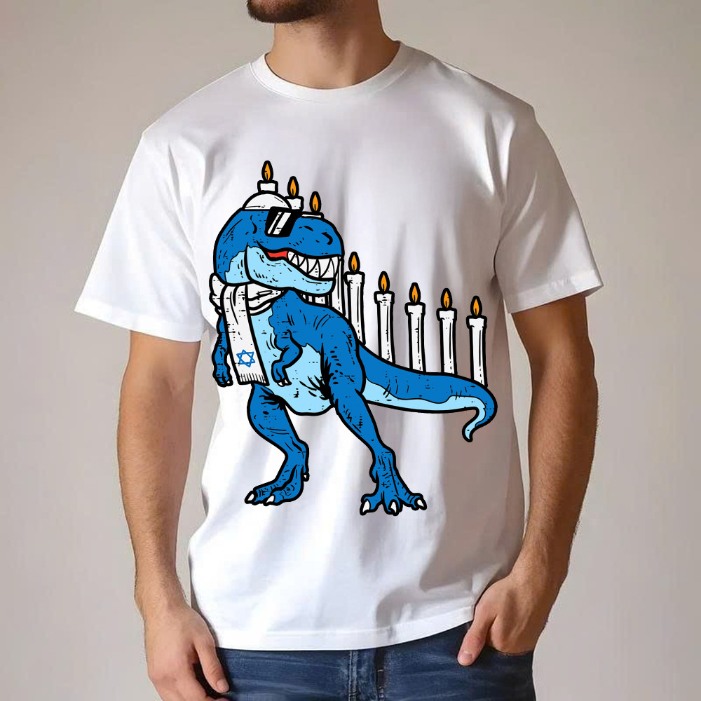 T-Rex Dinosaur Menorah Hanukkah Jewish Boys Shirt Jewish Birthday Gifts For Boys Basgiathsweatshirts - Image 4