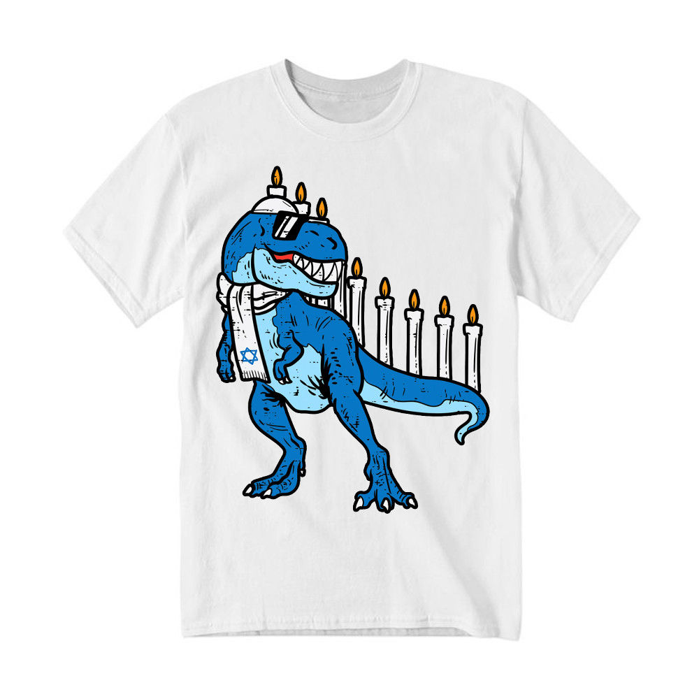 T-Rex Dinosaur Menorah Hanukkah Jewish Boys Shirt Jewish Birthday Gifts For Boys Basgiathsweatshirts