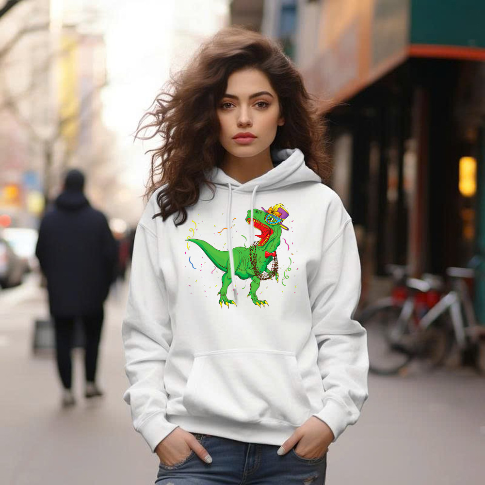 T-Rex Mardi Gras Shirt Dinosaur Lovers Party Hoodie Mardi Gras Themed Gifts Basgiathsweatshirts - Image 4