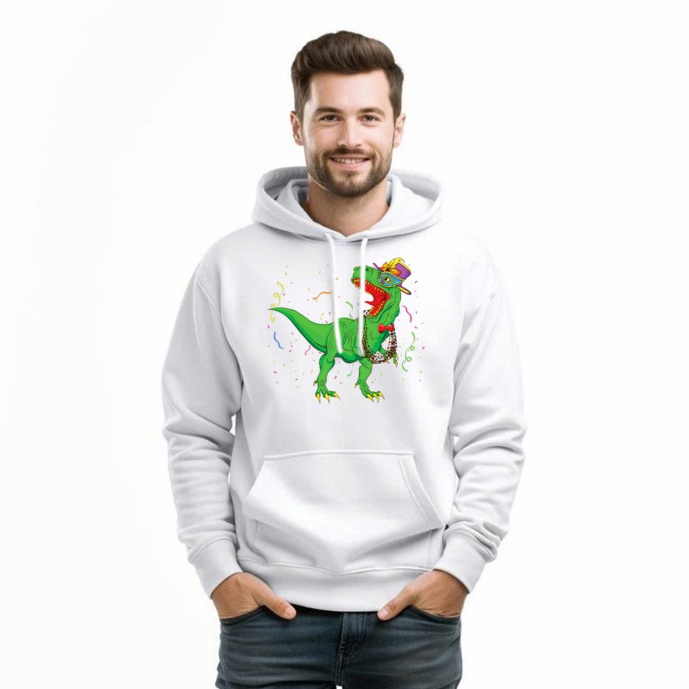 T-Rex Mardi Gras Shirt Dinosaur Lovers Party Hoodie Mardi Gras Themed Gifts Basgiathsweatshirts - Image 3