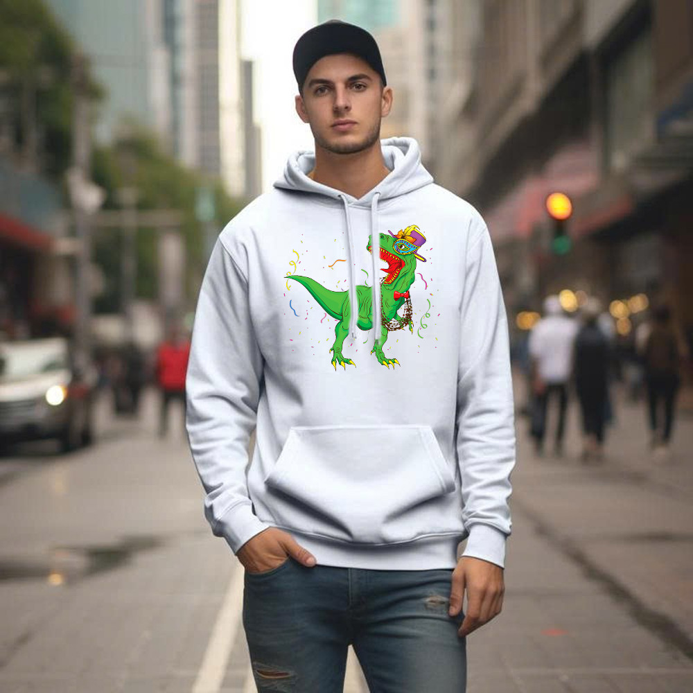 T-Rex Mardi Gras Shirt Dinosaur Lovers Party Hoodie Mardi Gras Themed Gifts Basgiathsweatshirts - Image 2