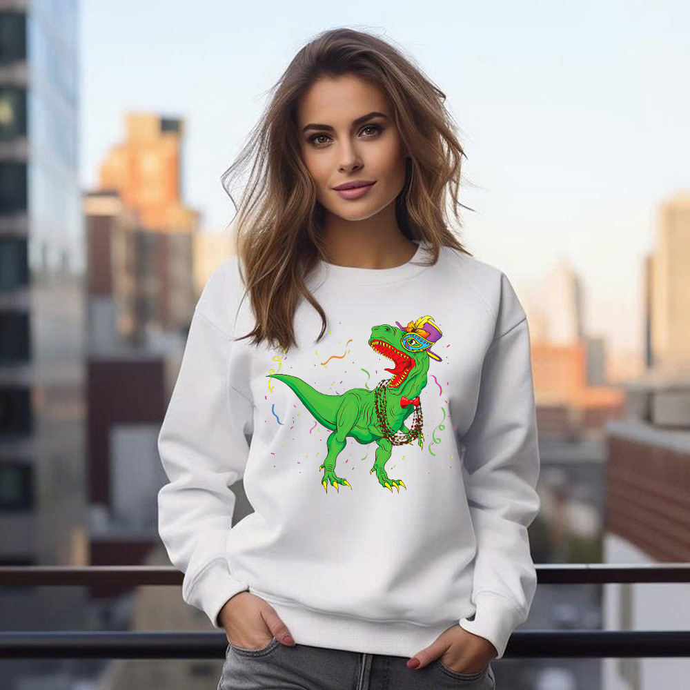 T-Rex Mardi Gras Shirt Dinosaur Lovers Party Sweatshirt Mardi Gras Themed Gifts Basgiathsweatshirts - Image 5