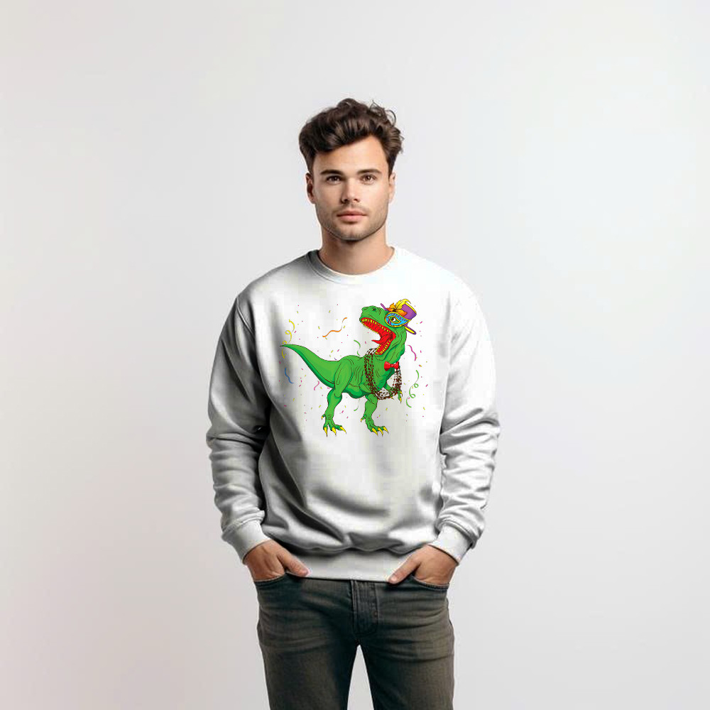 T-Rex Mardi Gras Shirt Dinosaur Lovers Party Sweatshirt Mardi Gras Themed Gifts Basgiathsweatshirts - Image 4