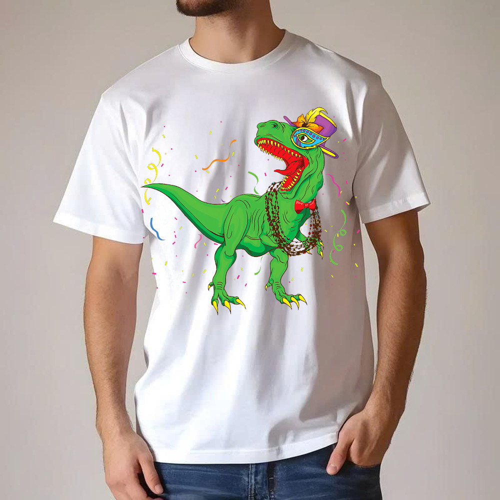 T-Rex Mardi Gras Shirt Dinosaur Lovers Party T-Shirt Mardi Gras Themed Gifts Basgiathsweatshirts - Image 3