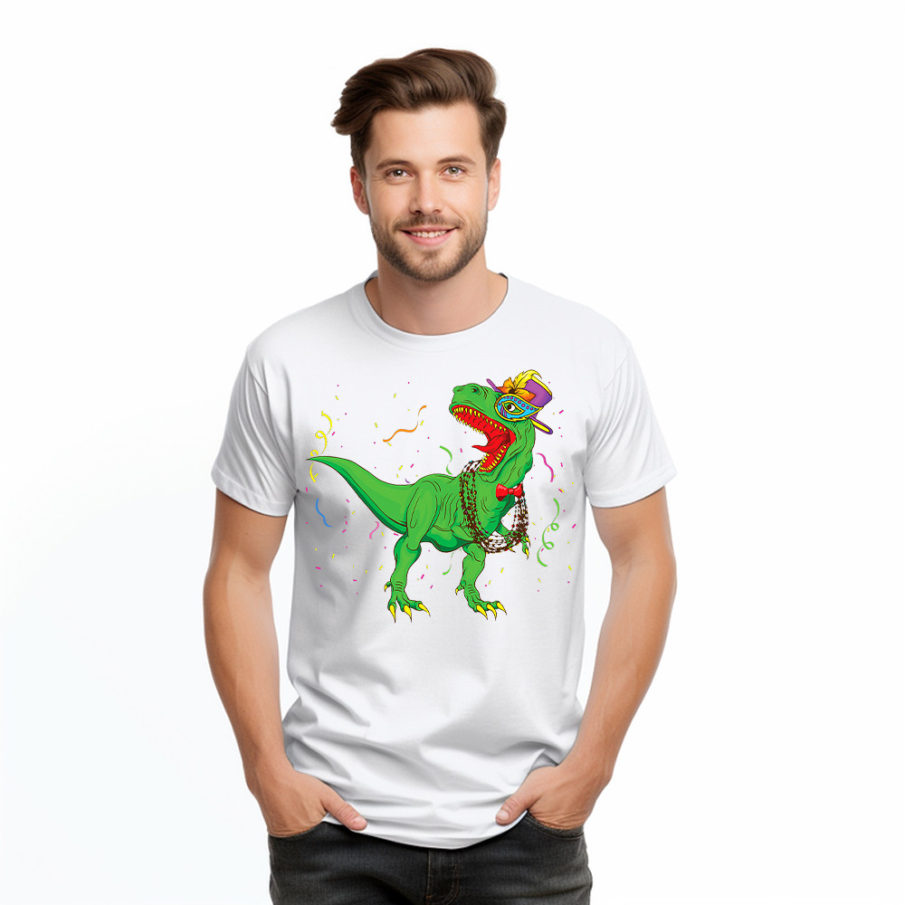 T-Rex Mardi Gras Shirt Dinosaur Lovers Party T-Shirt Mardi Gras Themed Gifts Basgiathsweatshirts - Image 4