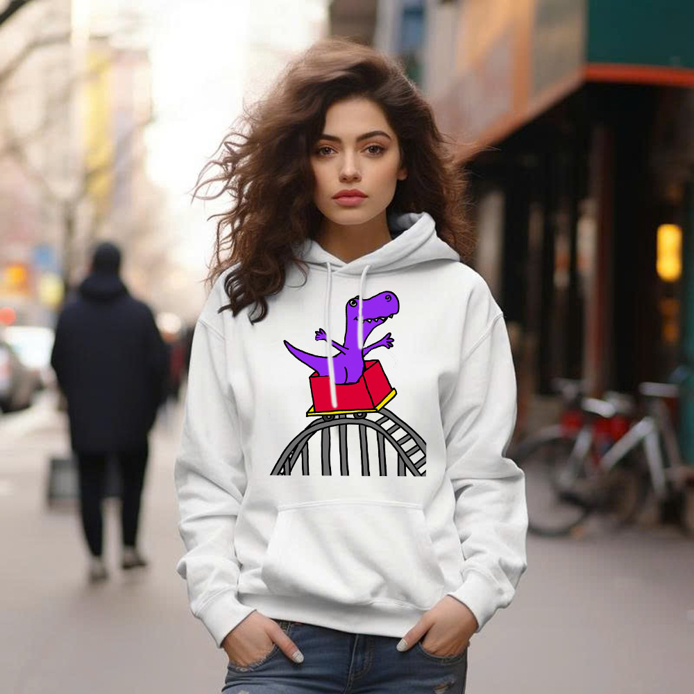 T-Rex Riding Roller Coaster Hoodie Funny Cute Graphic Tee Shirt Apparel Gifts For Him Basgiathsweatshirts - Image 5