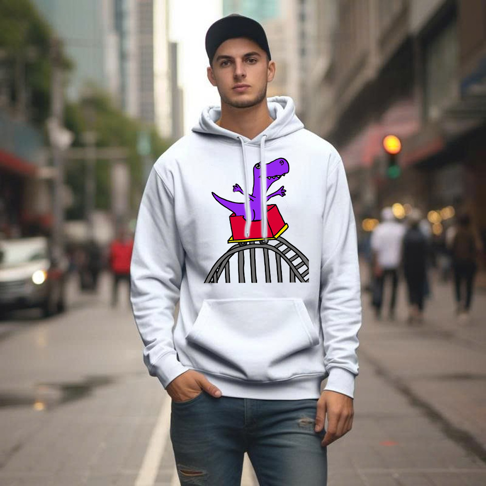 T-Rex Riding Roller Coaster Hoodie Funny Cute Graphic Tee Shirt Apparel Gifts For Him Basgiathsweatshirts - Image 4