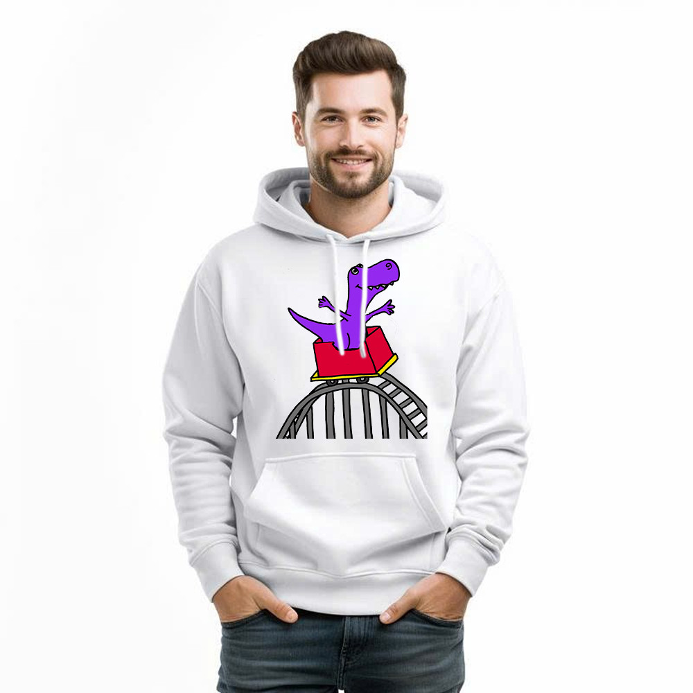T-Rex Riding Roller Coaster Hoodie Funny Cute Graphic Tee Shirt Apparel Gifts For Him Basgiathsweatshirts - Image 3