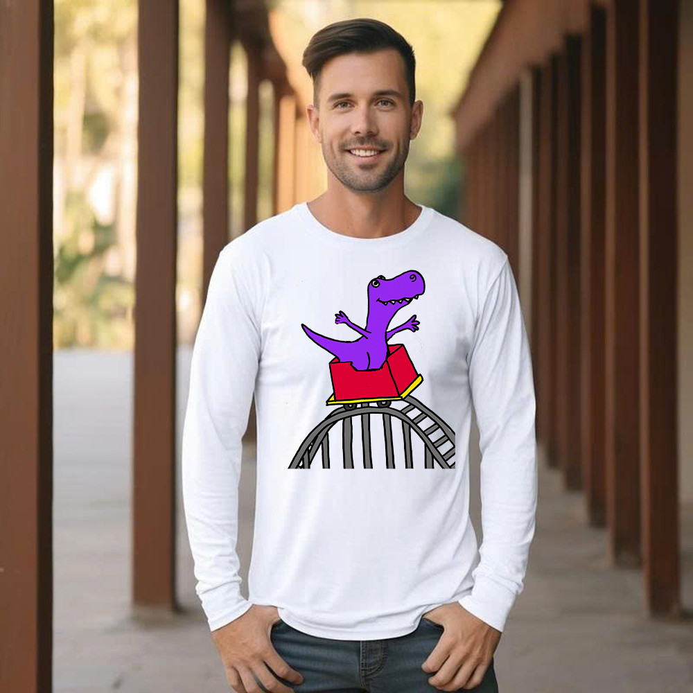 T-Rex Riding Roller Coaster Long Sleeve Shirt Funny Cute Graphic Tee Shirt Apparel Gifts For Him Basgiathsweatshirts - Image 4