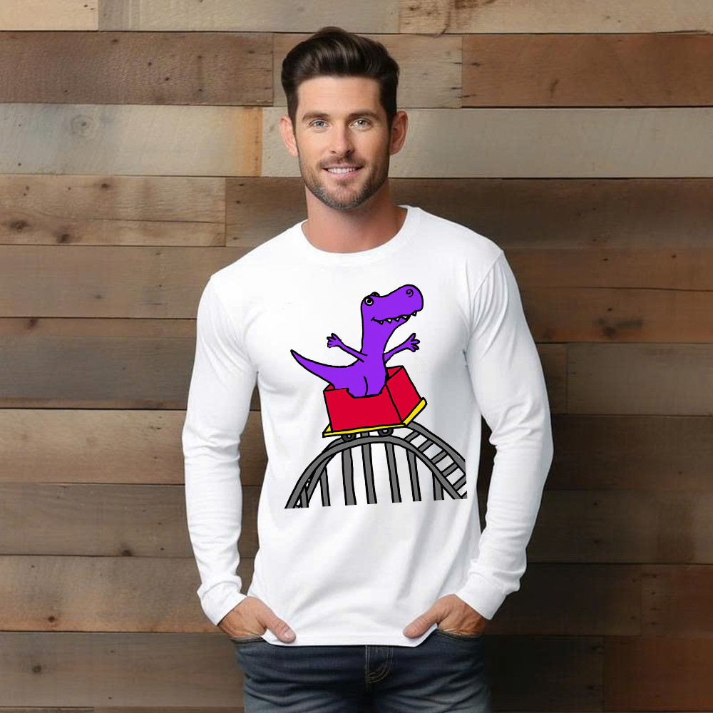 T-Rex Riding Roller Coaster Long Sleeve Shirt Funny Cute Graphic Tee Shirt Apparel Gifts For Him Basgiathsweatshirts - Image 2