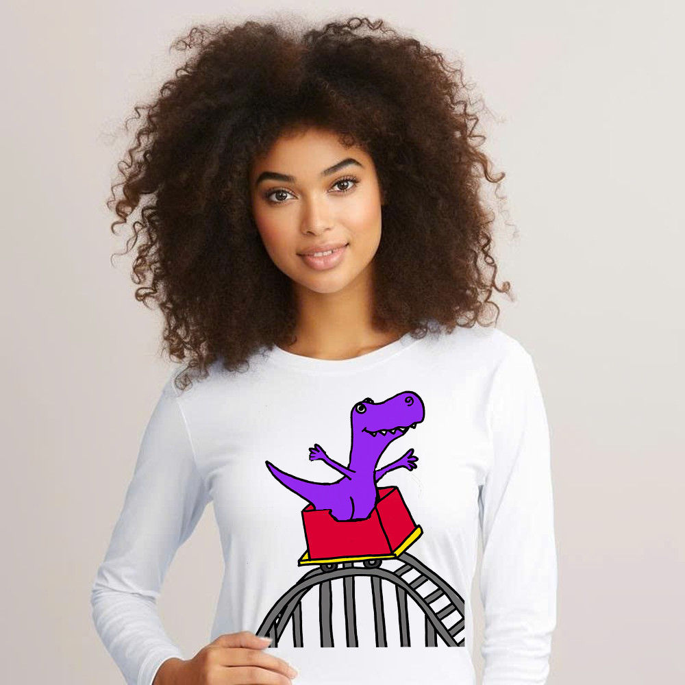 T-Rex Riding Roller Coaster Long Sleeve Shirt Funny Cute Graphic Tee Shirt Apparel Gifts For Him Basgiathsweatshirts - Image 5