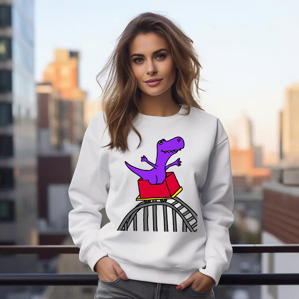 T-Rex Riding Roller Coaster Sweatshirt Funny Cute Graphic Tee Shirt Apparel Gifts For Him Basgiathsweatshirts - Image 5