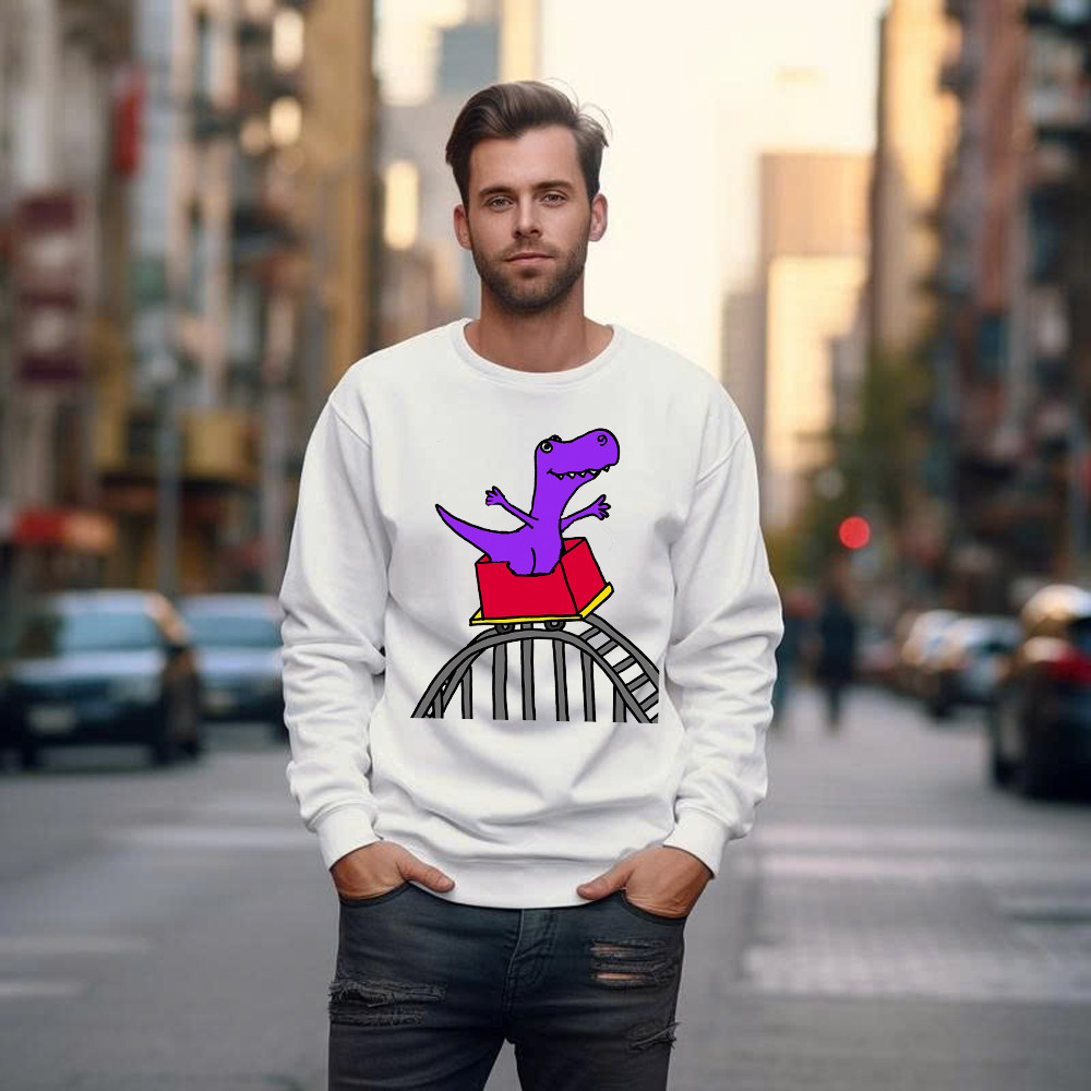 T-Rex Riding Roller Coaster Sweatshirt Funny Cute Graphic Tee Shirt Apparel Gifts For Him Basgiathsweatshirts - Image 4