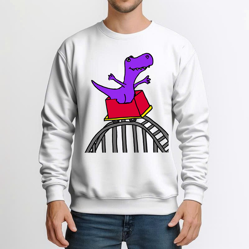 T-Rex Riding Roller Coaster Sweatshirt Funny Cute Graphic Tee Shirt Apparel Gifts For Him Basgiathsweatshirts - Image 3