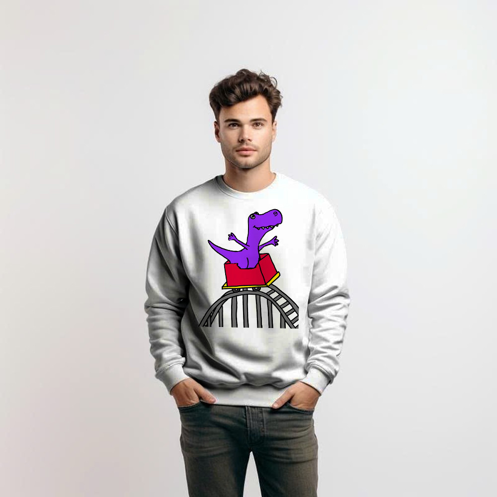 T-Rex Riding Roller Coaster Sweatshirt Funny Cute Graphic Tee Shirt Apparel Gifts For Him Basgiathsweatshirts - Image 2