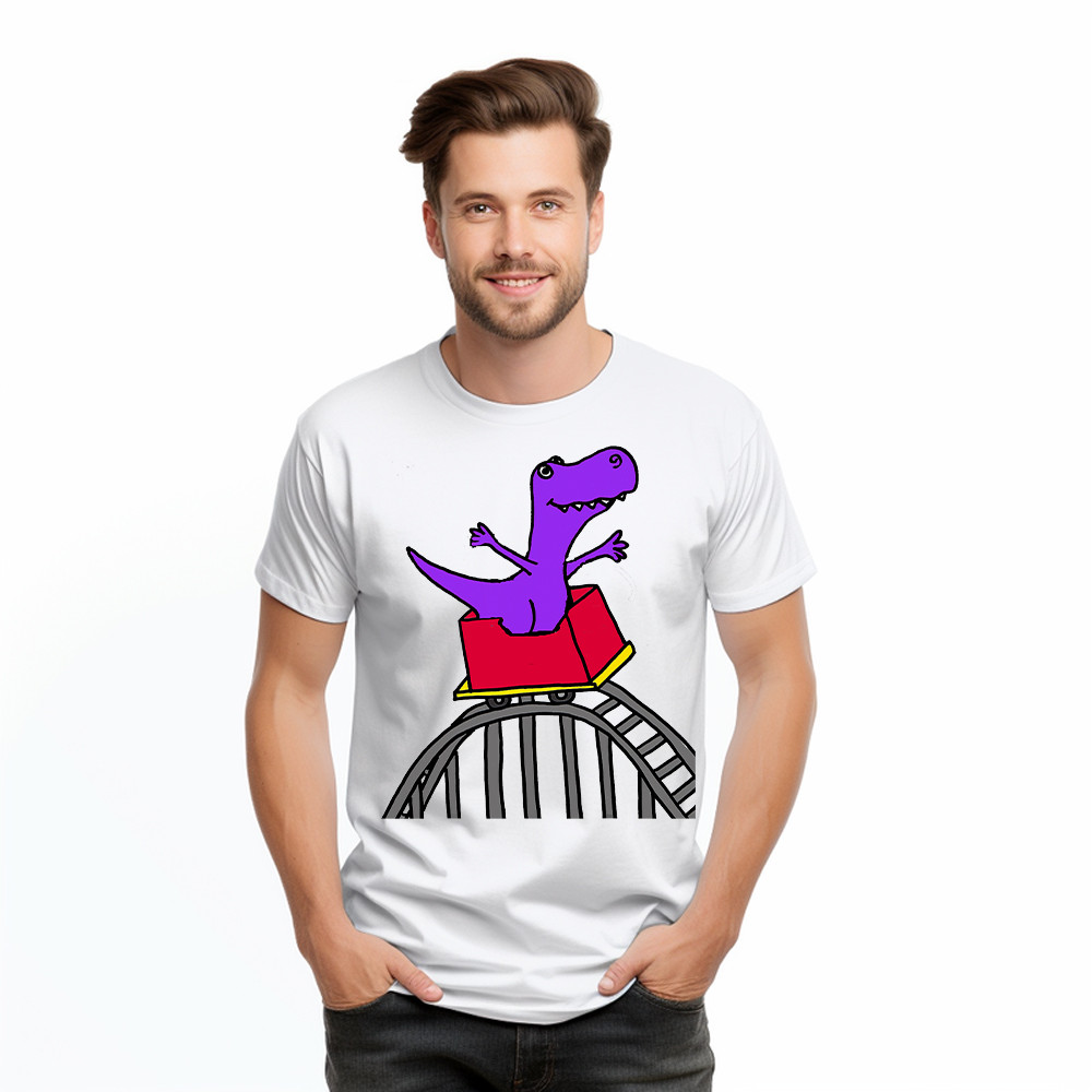 T-Rex Riding Roller Coaster T-Shirt Funny Cute Graphic Tee Shirt Apparel Gifts For Him Basgiathsweatshirts - Image 3