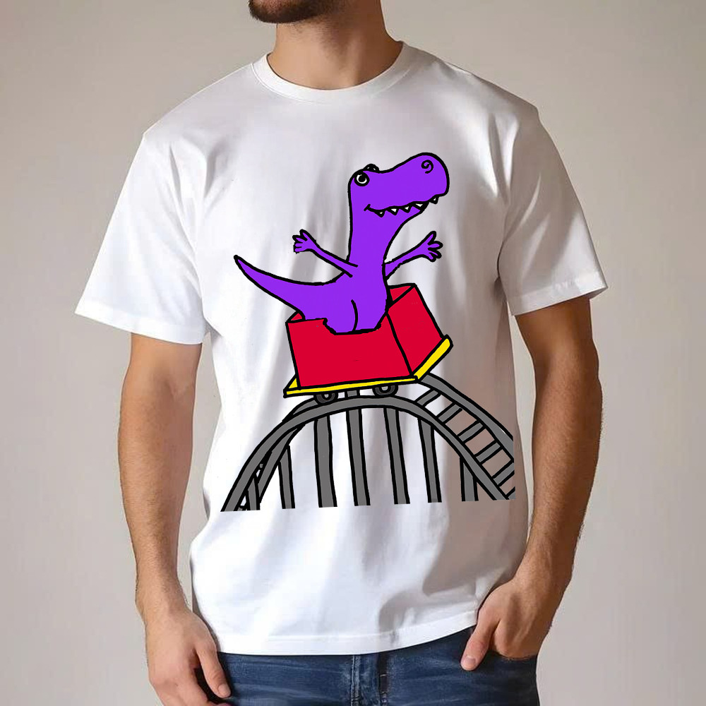 T-Rex Riding Roller Coaster T-Shirt Funny Cute Graphic Tee Shirt Apparel Gifts For Him Basgiathsweatshirts - Image 2