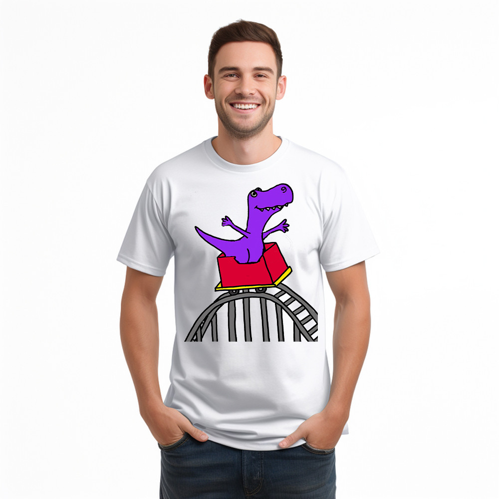 T-Rex Riding Roller Coaster T-Shirt Funny Cute Graphic Tee Shirt Apparel Gifts For Him Basgiathsweatshirts - Image 4