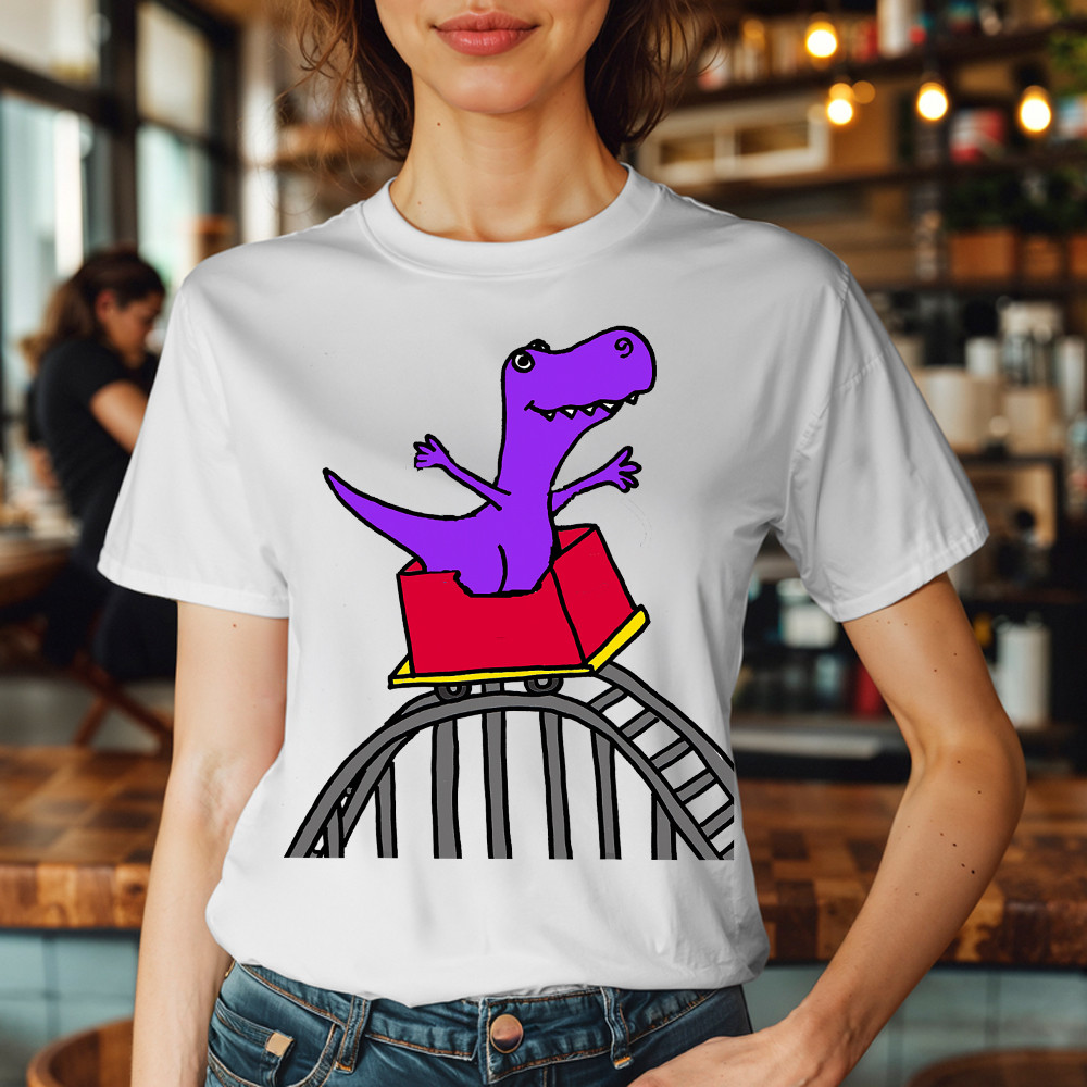 T-Rex Riding Roller Coaster T-Shirt Funny Cute Graphic Tee Shirt Apparel Gifts For Him Basgiathsweatshirts - Image 5