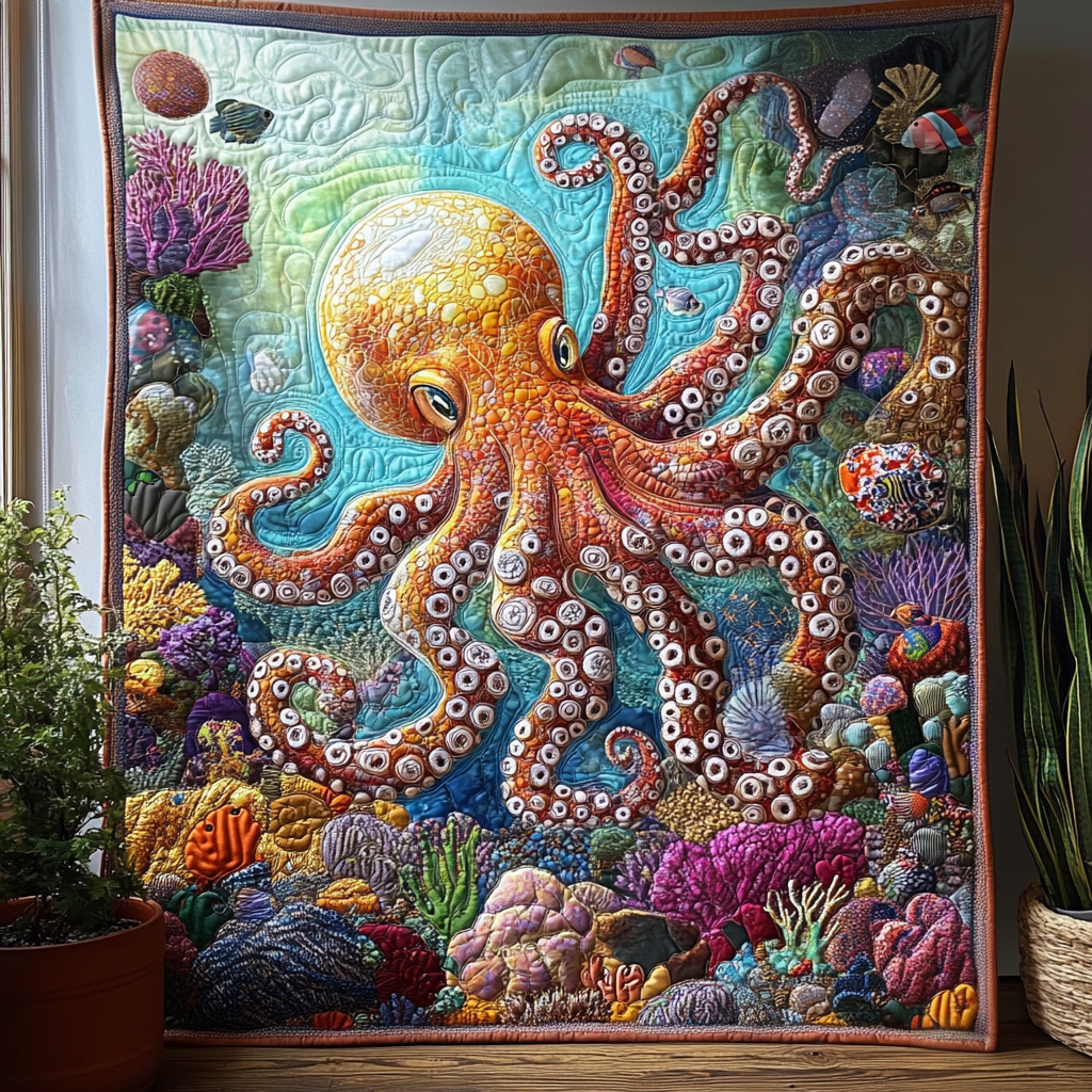 Tentacle Dance Quilted Blanket Xmas Holiday Octopus Gifts For Him Her