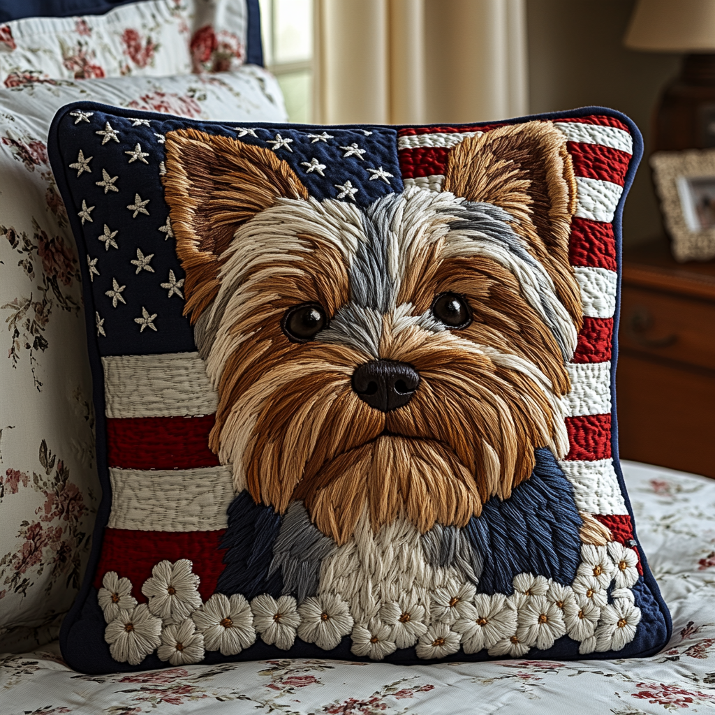 Terrier Spirit Quilted Pillow Case Best Cool Pillow Cases Yorkshire Terrier Themed Gifts