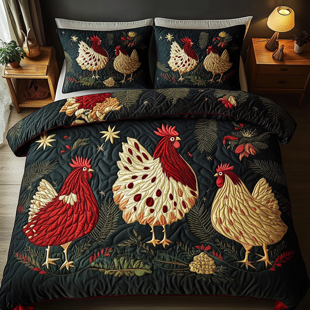 The Coop Chronicles Quilted Bedding Set Chicken Novelty Gifts