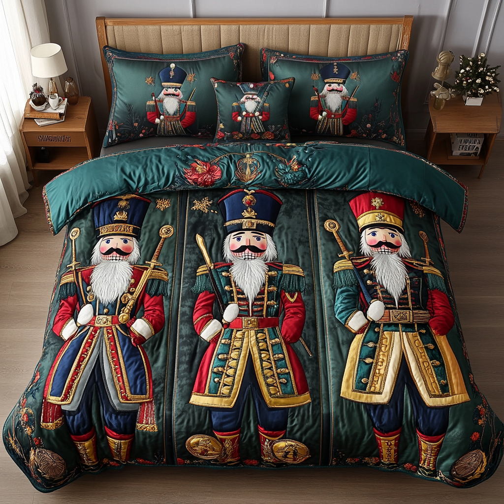 The Enchanted Nutcracker Quilted Bedding Set Christmas Nut Crackers