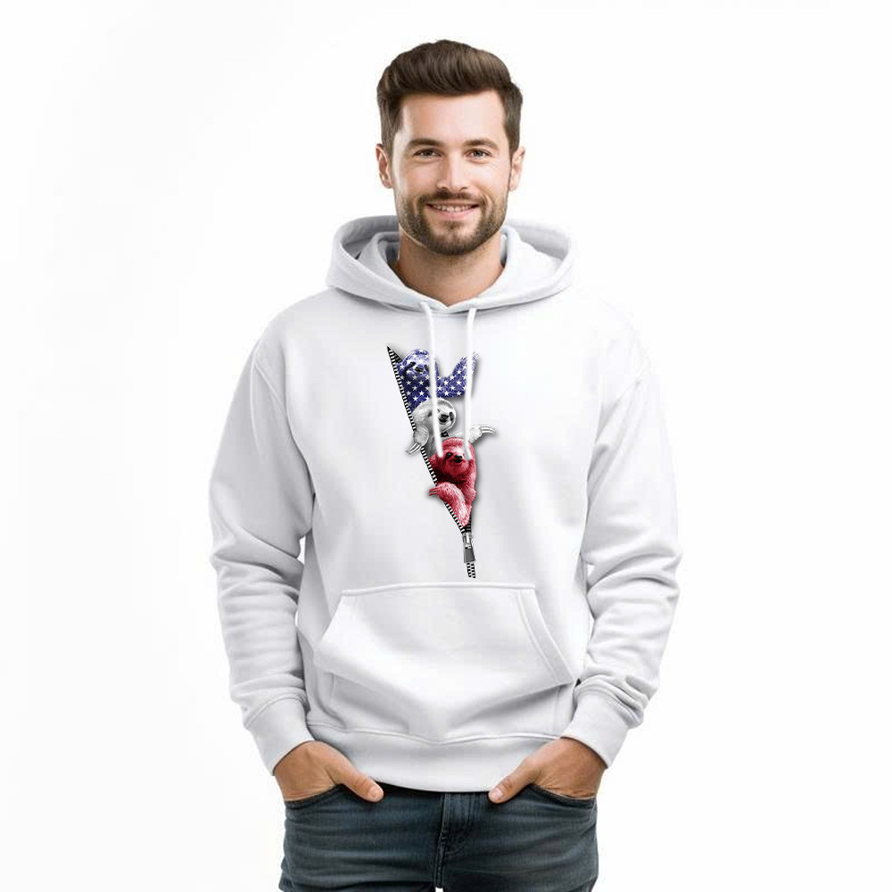 Three Sloths American Hoodie Patriotic Cute Sloths Tee Shirt 4Th Of July Gift For Siblings Basgiathsweatshirts - Image 2