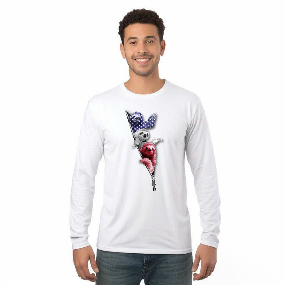 Three Sloths American Long Sleeve Shirt Patriotic Cute Sloths Tee Shirt 4Th Of July Gift For Siblings Basgiathsweatshirts