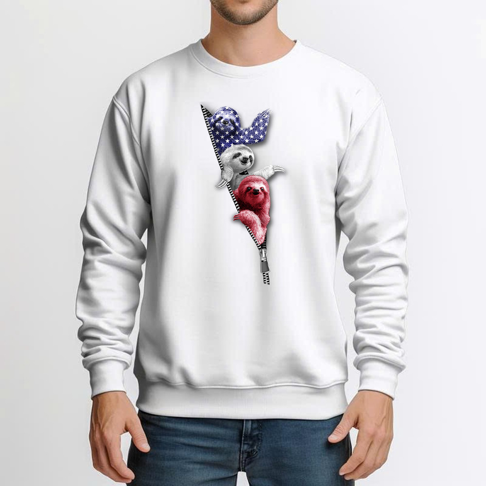 Three Sloths American Sweatshirt Patriotic Cute Sloths Tee Shirt 4Th Of July Gift For Siblings Basgiathsweatshirts - Image 3