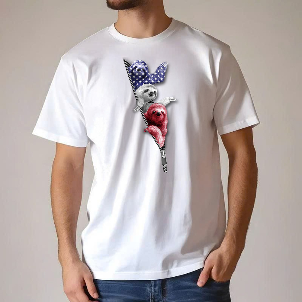 Three Sloths American T-Shirt Patriotic Cute Sloths Tee Shirt 4Th Of July Gift For Siblings Basgiathsweatshirts - Image 4