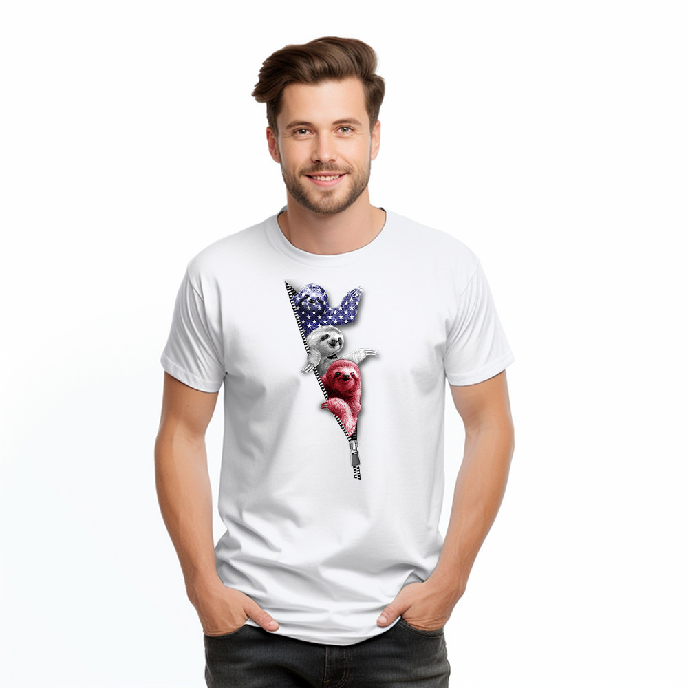 Three Sloths American T-Shirt Patriotic Cute Sloths Tee Shirt 4Th Of July Gift For Siblings Basgiathsweatshirts - Image 3