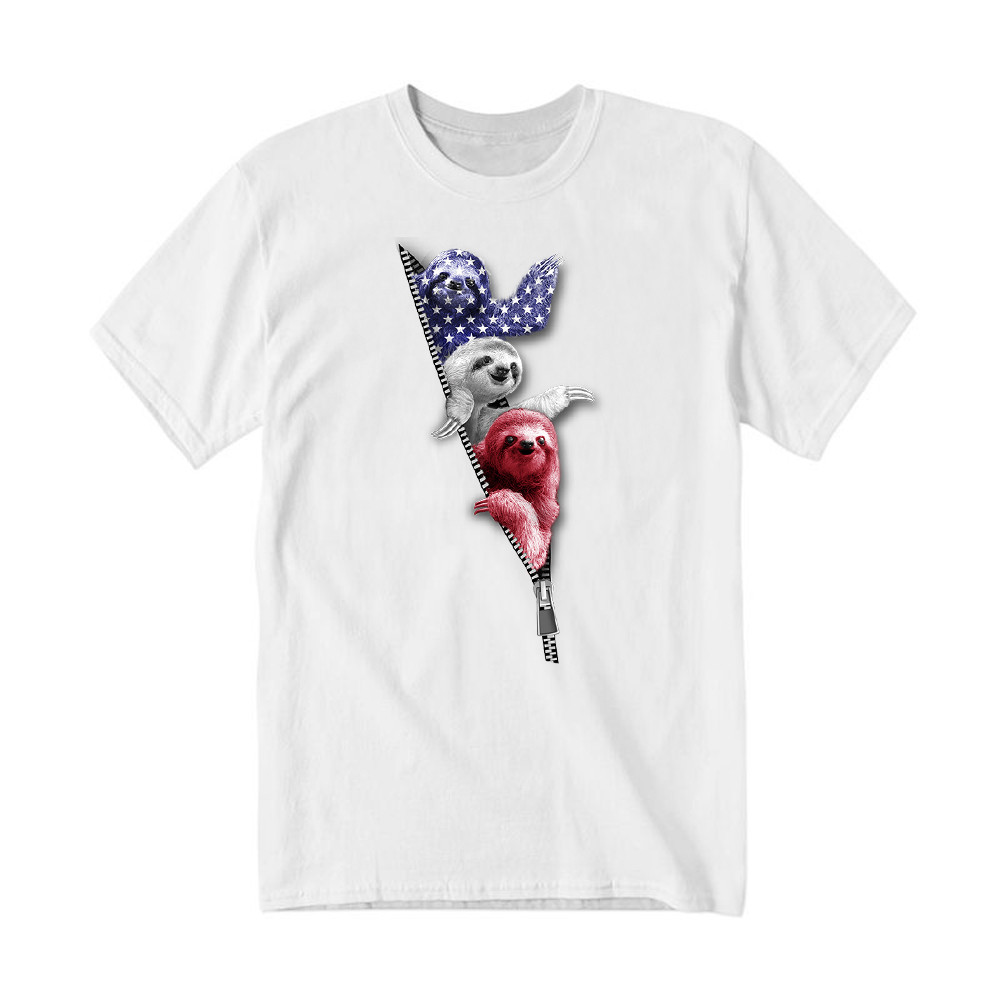 Three Sloths American T-Shirt Patriotic Cute Sloths Tee Shirt 4Th Of July Gift For Siblings Basgiathsweatshirts - Image 2