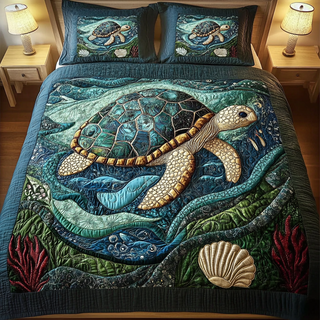 Tidal Grace Quilted Bedding Set Turtle Gifts For Her