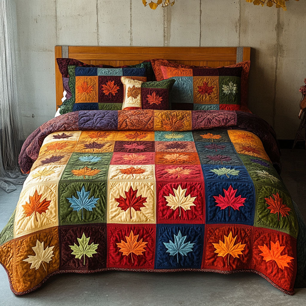 Timeless Maple Quilted Bedding Set Autumn Bed Sheet Set Family Presents