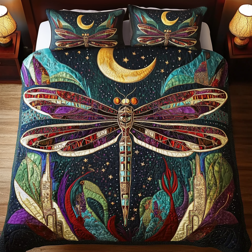 Tranquil Flight Quilted Bedding Set Gifts For Dragonfly Lovers