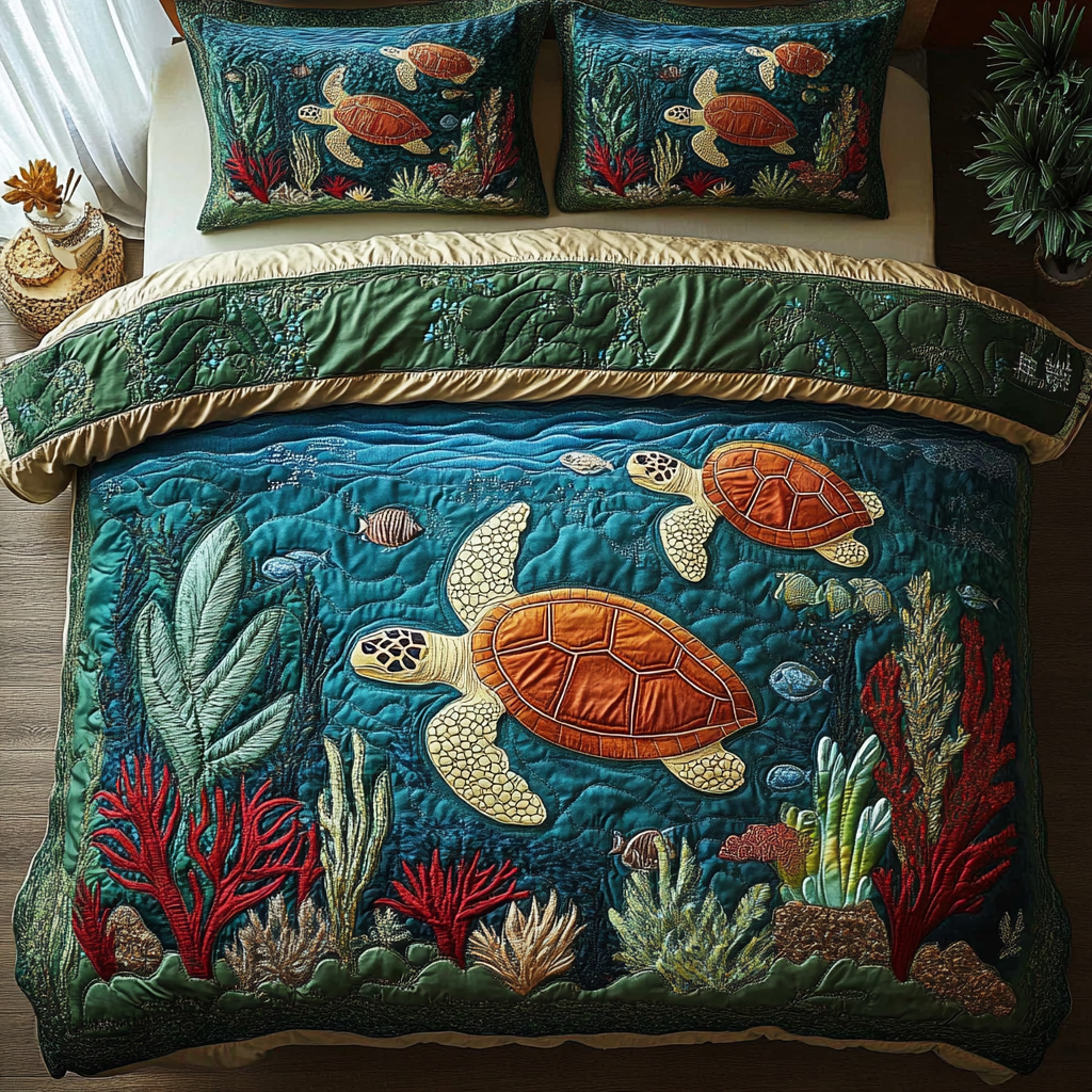 Tranquil Tides Quilted Bedding Set Turtle Gifts For Turtle Lovers