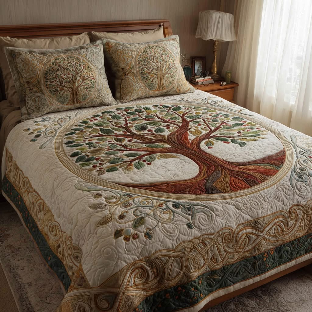 Tree Of Life Heritage Circle Quilted Bedding Set Bed Decor Tree Of Life Gift Items