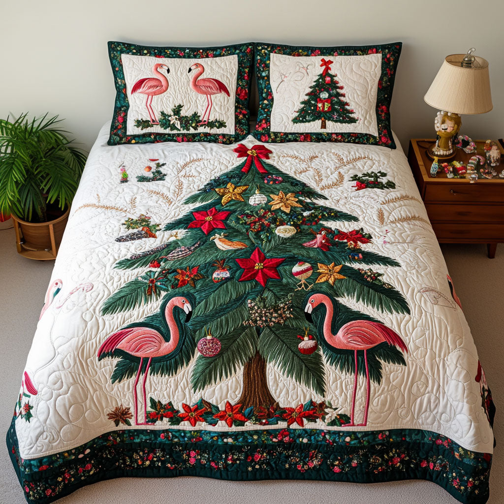 Tropical Noel Quilted Bedding Set Gifts For Flamingo Lovers