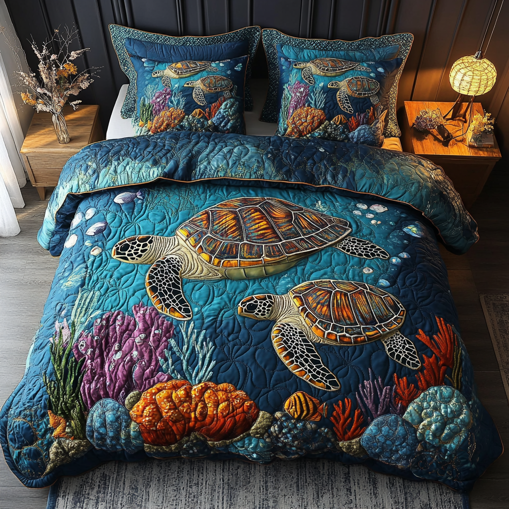 Tropical Shell Quilted Bedding Set Gifts For A Turtle Lover