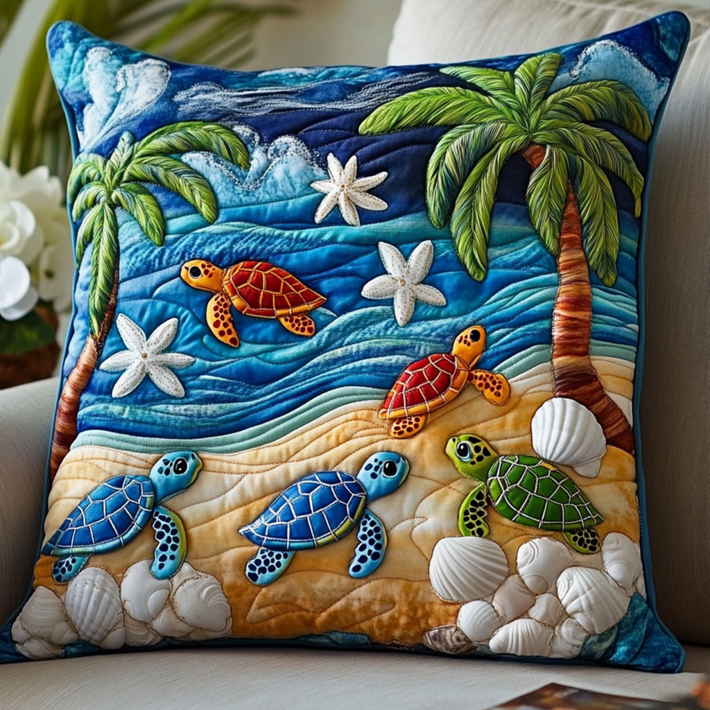Tropical Turtle Trail Quilted Pillow Case Nice Pillow Covers Turtle Gifts For Adults