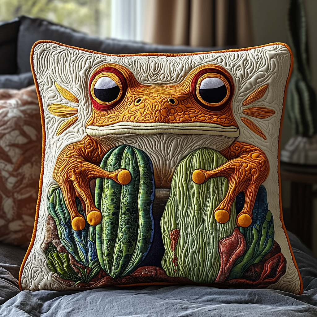 Tumbleweed Toad Quilted Pillow Case Throw Pillow Case Covers Frog Gifts For Her