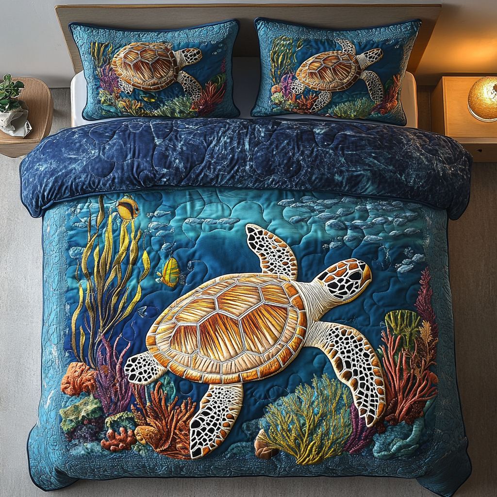 Turtle Haven Quilted Bedding Set Turtle Gifts For Adults