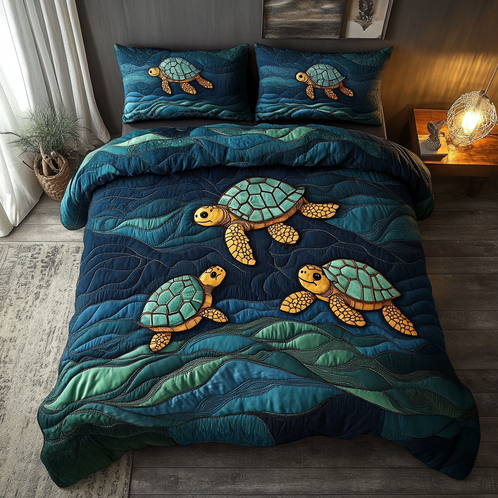 Turtle Tide Quilted Bedding Set Sea Turtle Gift Ideas